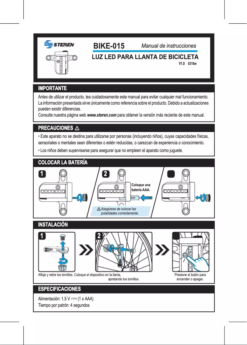 Página 1 del manual Manual de usuario Steren BIKE-015