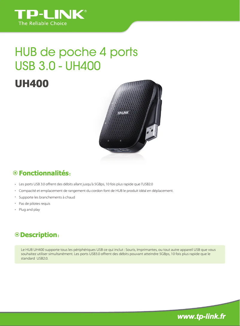 Page 1 de la notice Manuel utilisateur TP-Link UH400