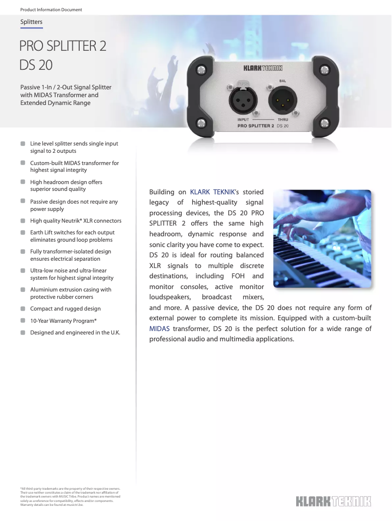 Page 1 de la notice Fiche technique Klark Teknik DS 20