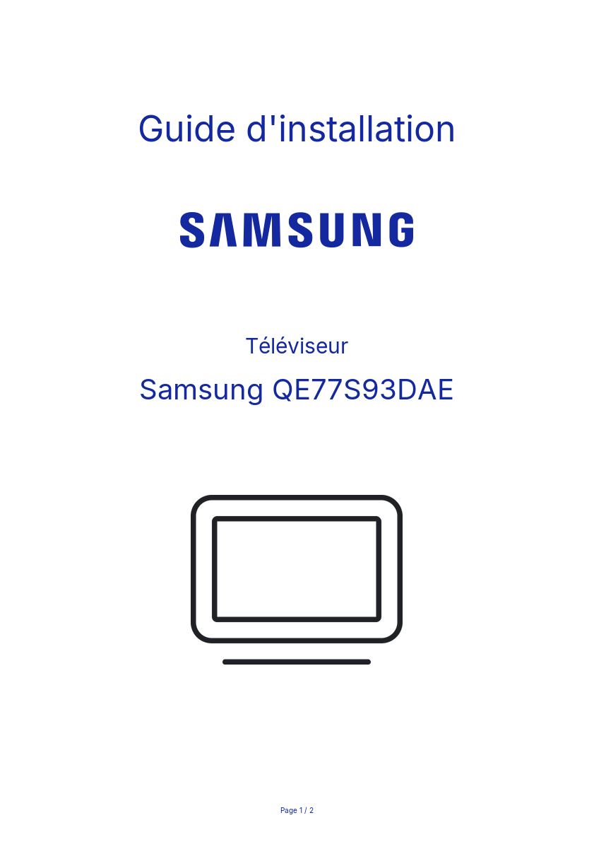 Page n°1 - Guide d'installation Samsung QE77S93DAE