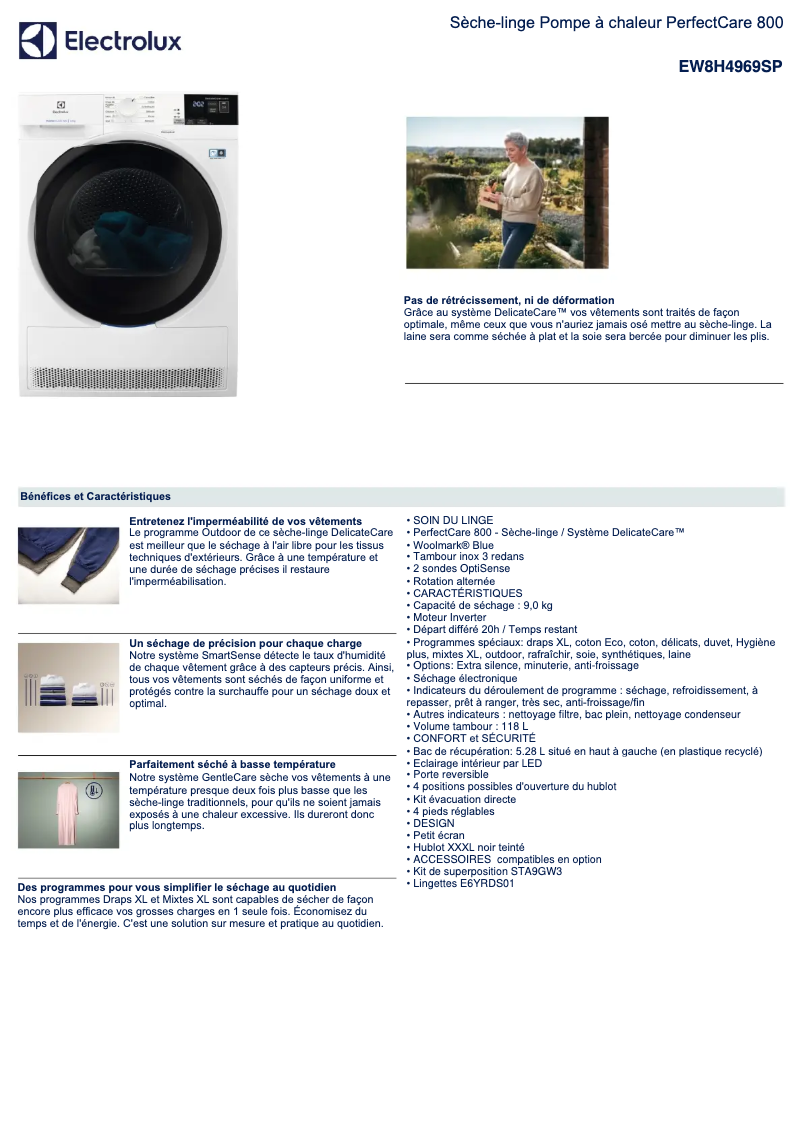 Page 1 de la notice Fiche technique Electrolux EW8H4969SP