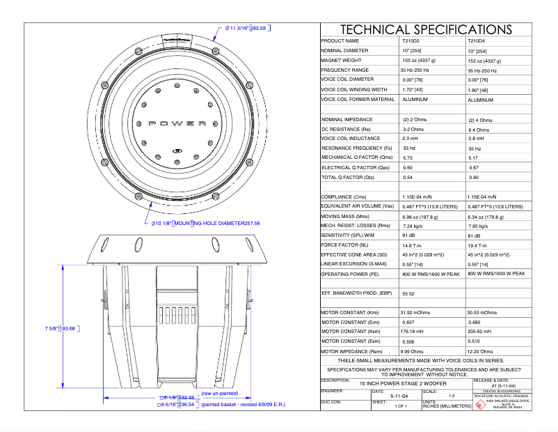 Page 1 de la notice Fiche technique Rockford Fosgate Power T115D2
