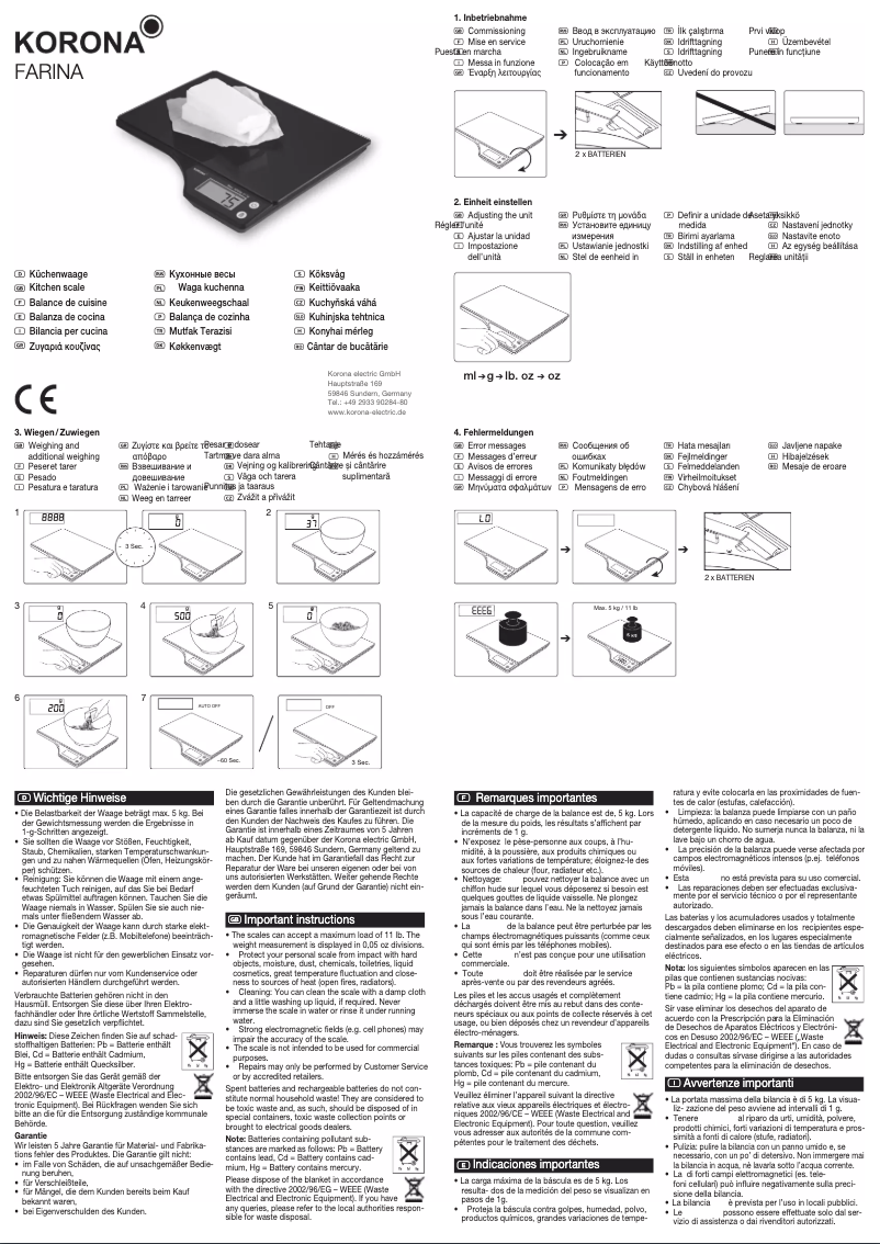 Page 1 de la notice Manuel utilisateur Korona Farina 70240