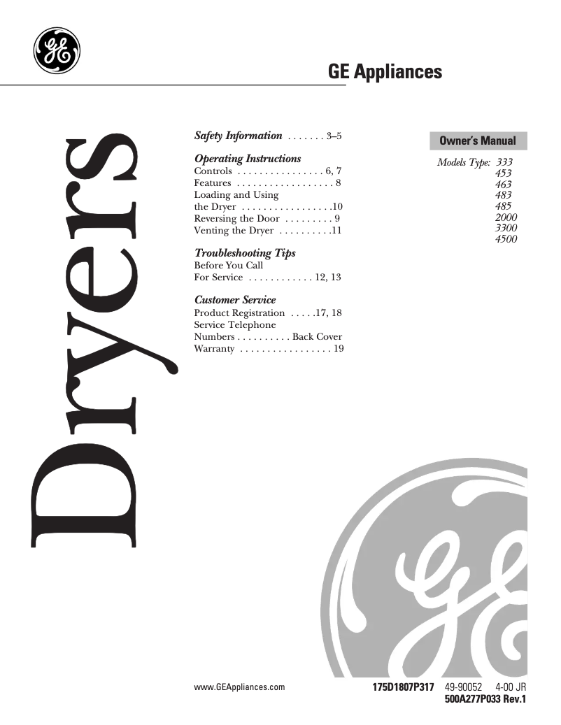 Page n°1 - Manuel d'utilisation et d'entretien GE Profile Prodigy DPSR513EAWW
