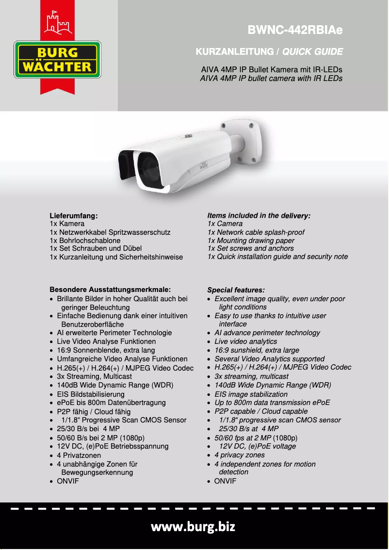 Page 1 de la notice Manuel utilisateur Burg Wächter BWNC-442RBIAEH