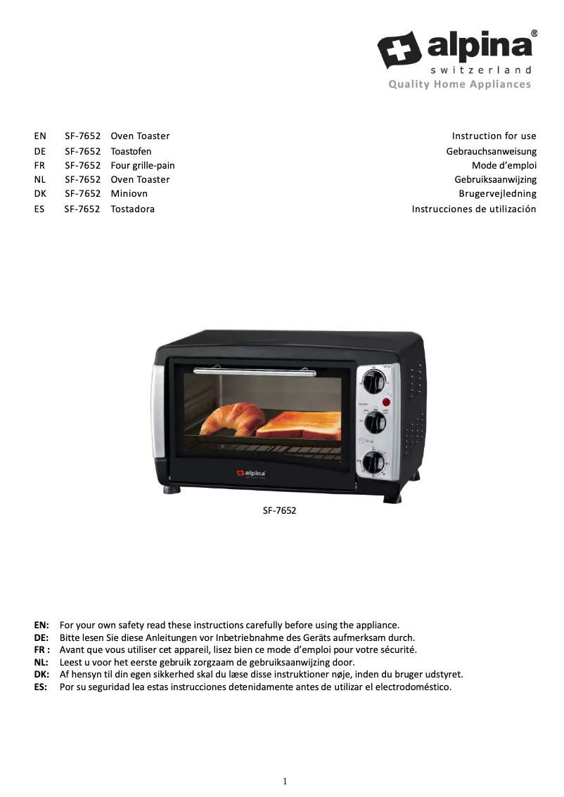 Image de la première page du manuel de l'appareil SF-7652