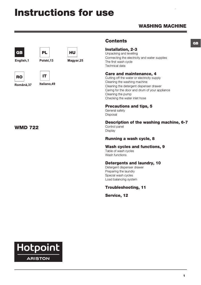 Image de la première page du manuel de l'appareil WMD 722B EU.M