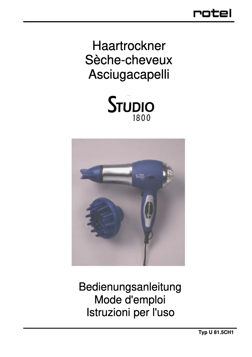 Image de la première page du manuel de l'appareil Studio 1800