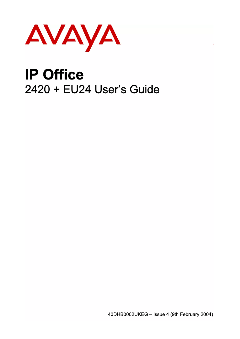 Page n°1 - Manuel utilisateur Avaya 2420