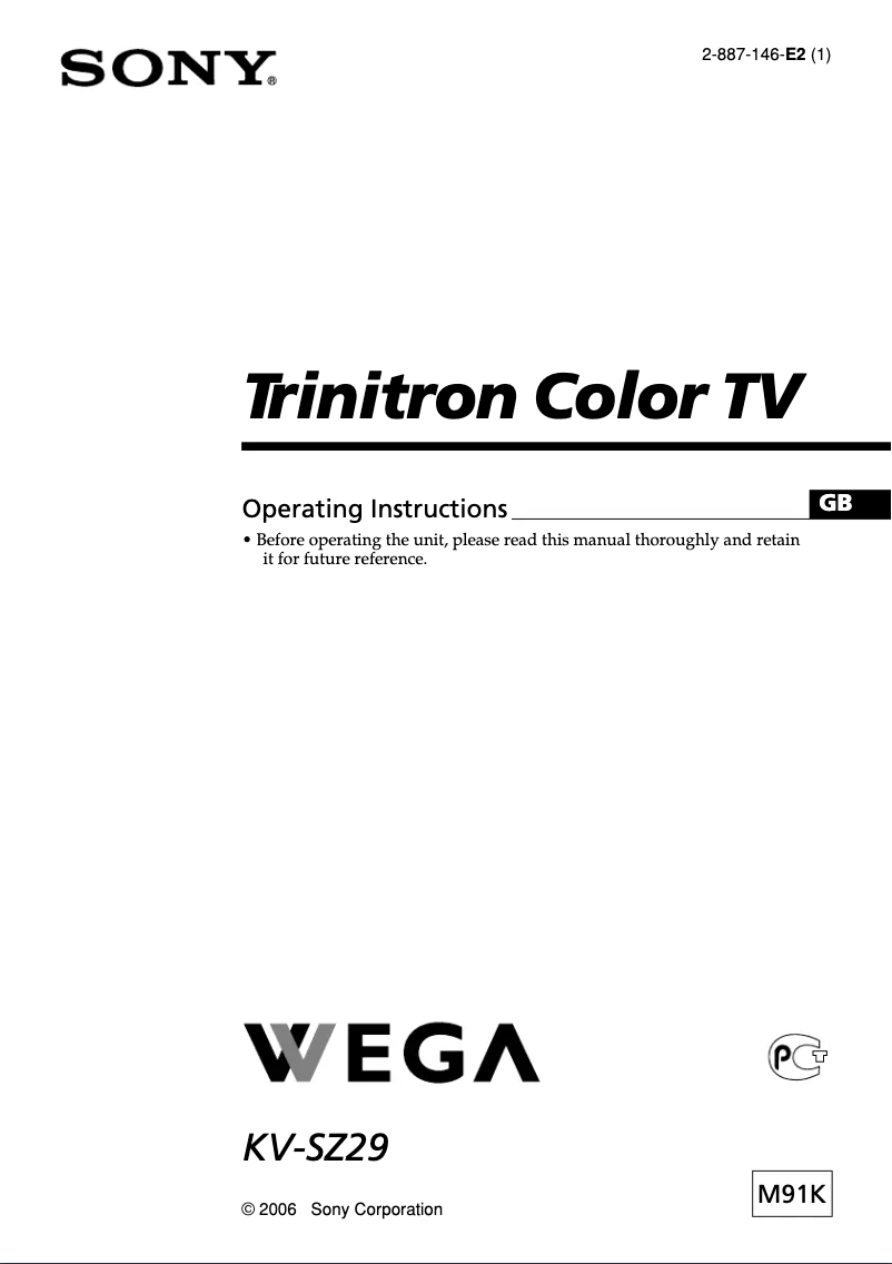 Page n°1 - Manuel utilisateur Sony KV-SZ29M91K