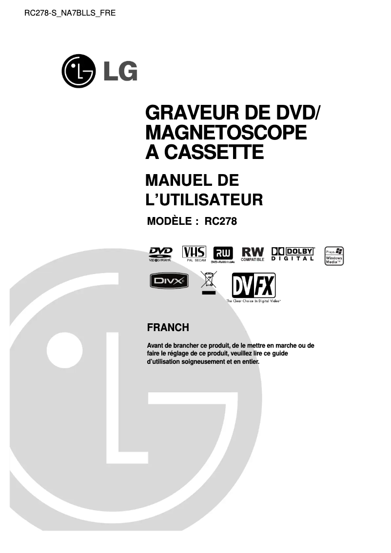 Image de la première page du manuel de l'appareil RC278