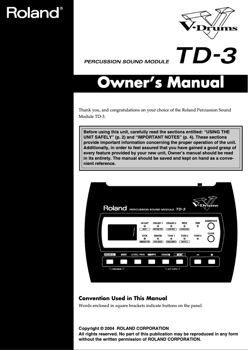 Page 1 de la notice Manuel utilisateur Roland TD-3