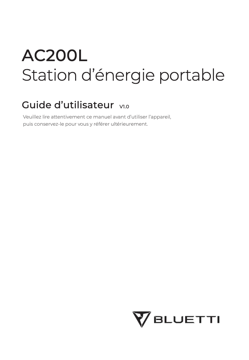 Page n°1 - Manuel utilisateur Bluetti AC200L