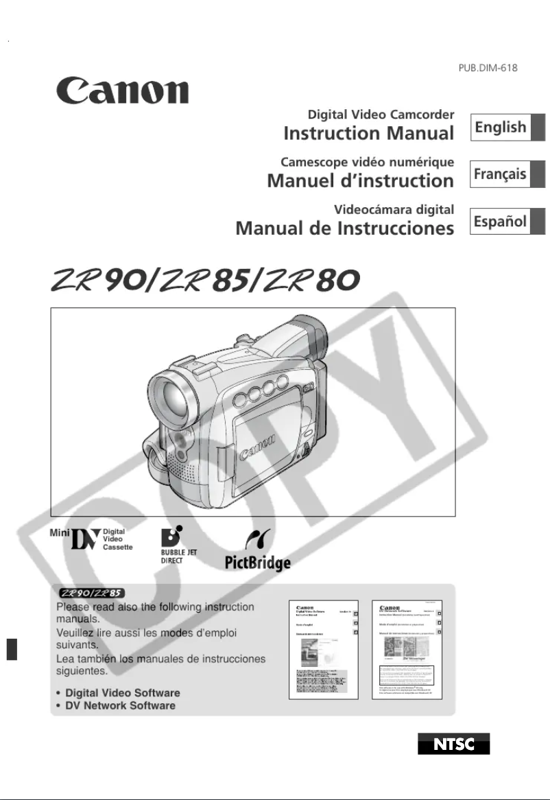 Page 1 de la notice Manuel utilisateur Canon ZR80
