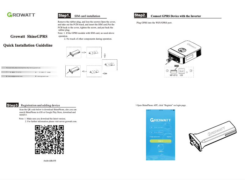 Page 1 de la notice Manuel utilisateur Growatt Shine GPRS-F