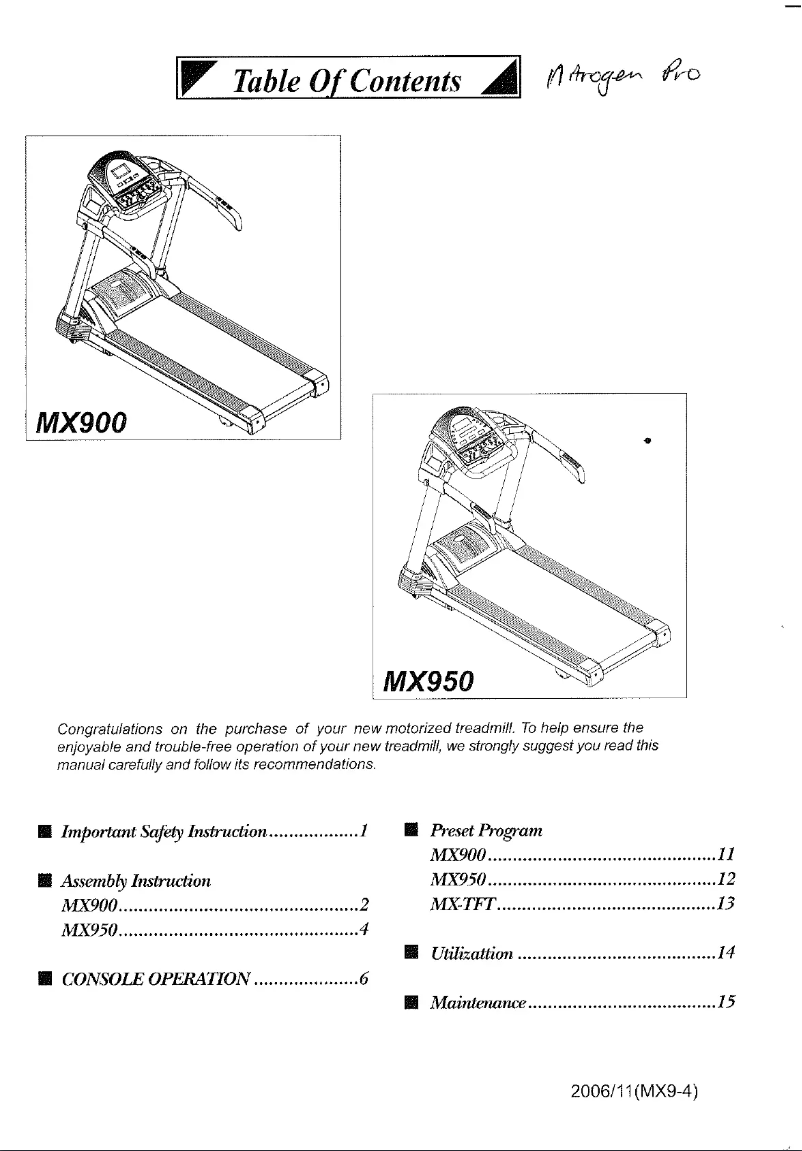 Page n°1 - Manuel utilisateur StrengthMaster MX950