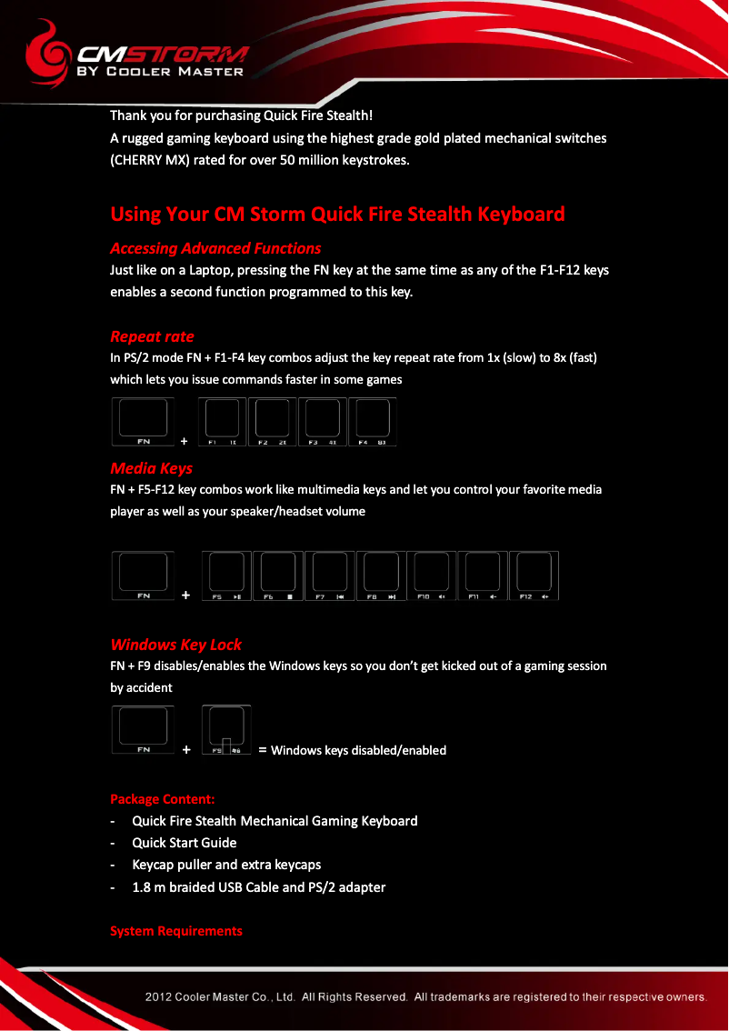 Page 1 of the manual Instruction Manual Cooler Master QuickFire Stealth