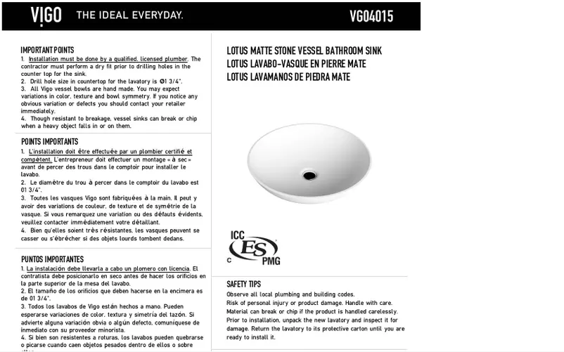 Page n°1 - Manuel utilisateur Vigo Lotus VG04015