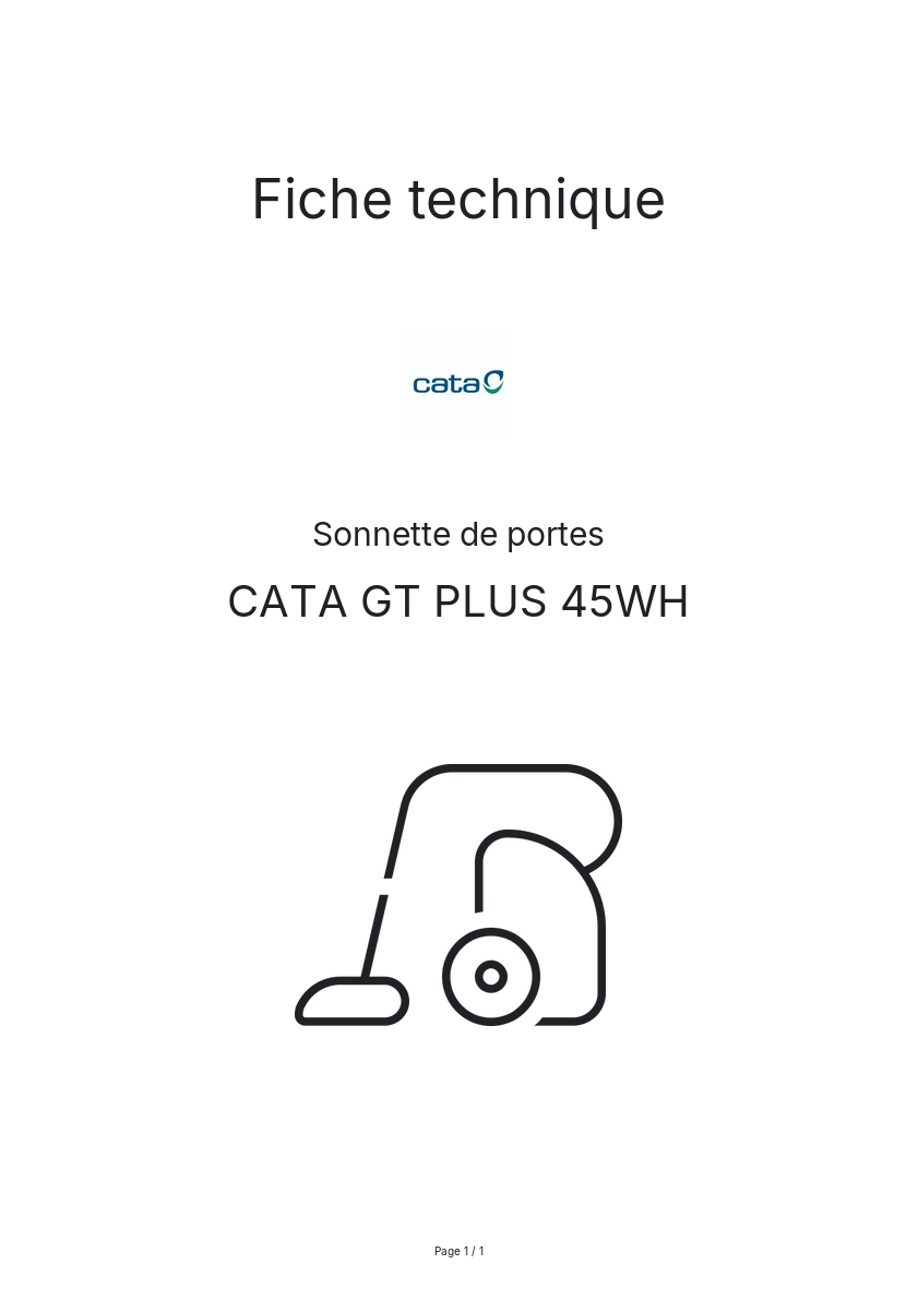 Page n°1 - Fiche technique CATA GT PLUS 45WH