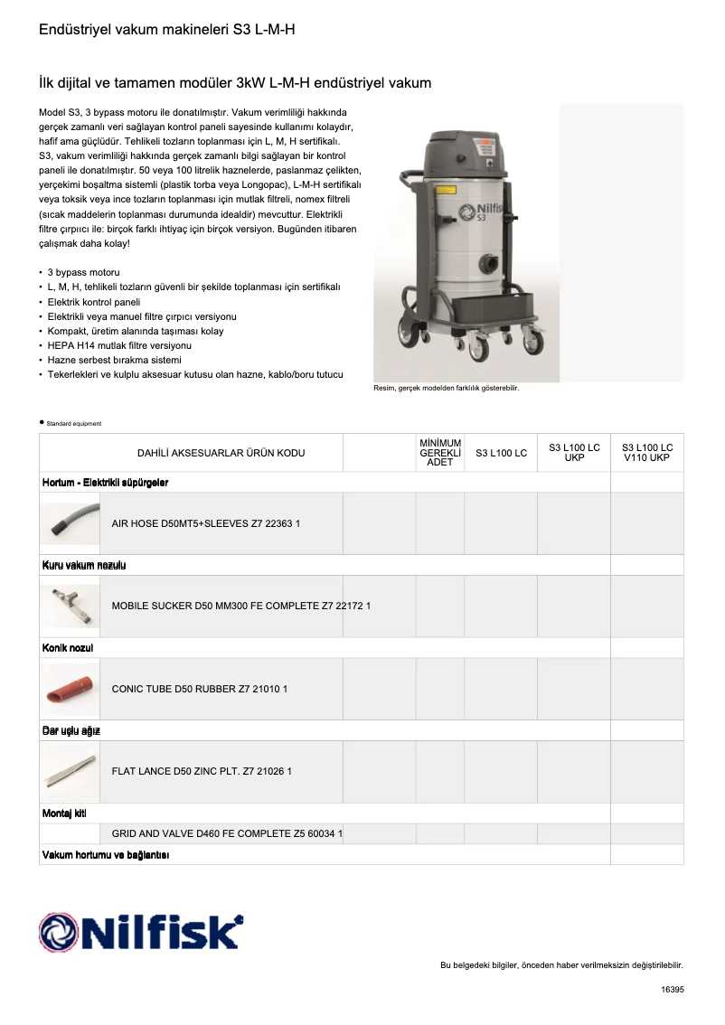 Page 1 de la notice Fiche technique Nilfisk FB2170