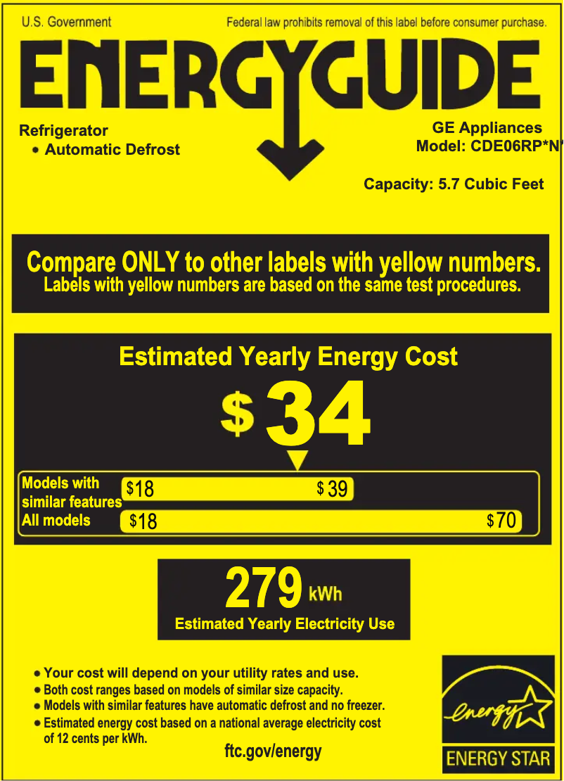 Page n°1 - Label énergétique GE CDE06RP4NW2