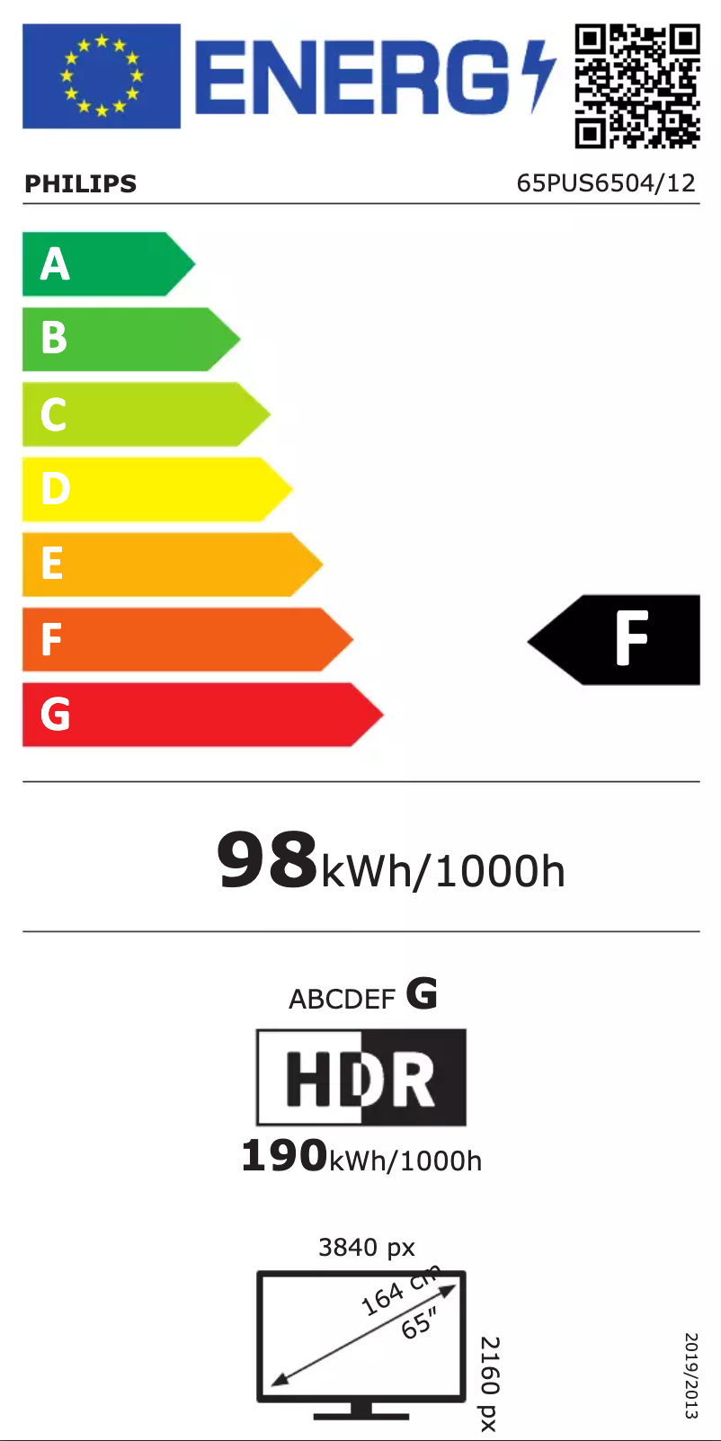 Page n°1 - Label énergétique Philips 65PUS6504