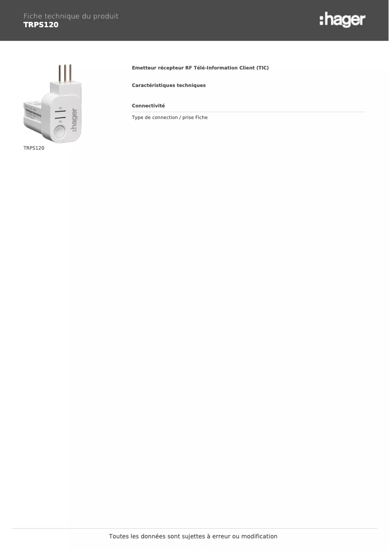 Image de la première page du manuel de l'appareil TRPS120