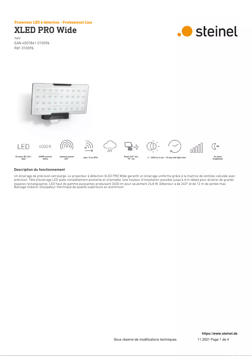 Image de la première page du manuel de l'appareil XLED PRO Wide