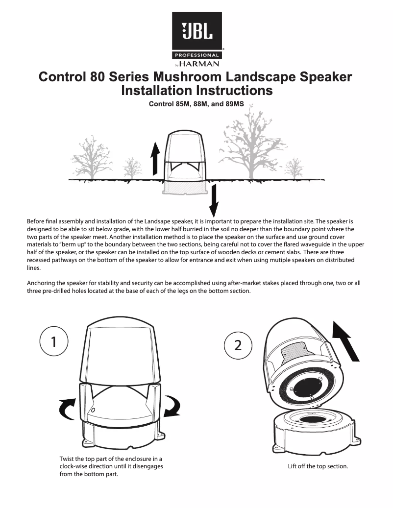Page 1 de la notice Guide d'installation JBL Control 85M
