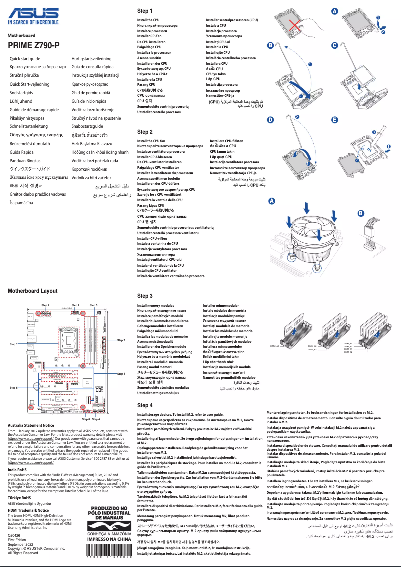 Page 1 de la notice Guide de démarrage rapide Asus PRIME Z790-P-CSM