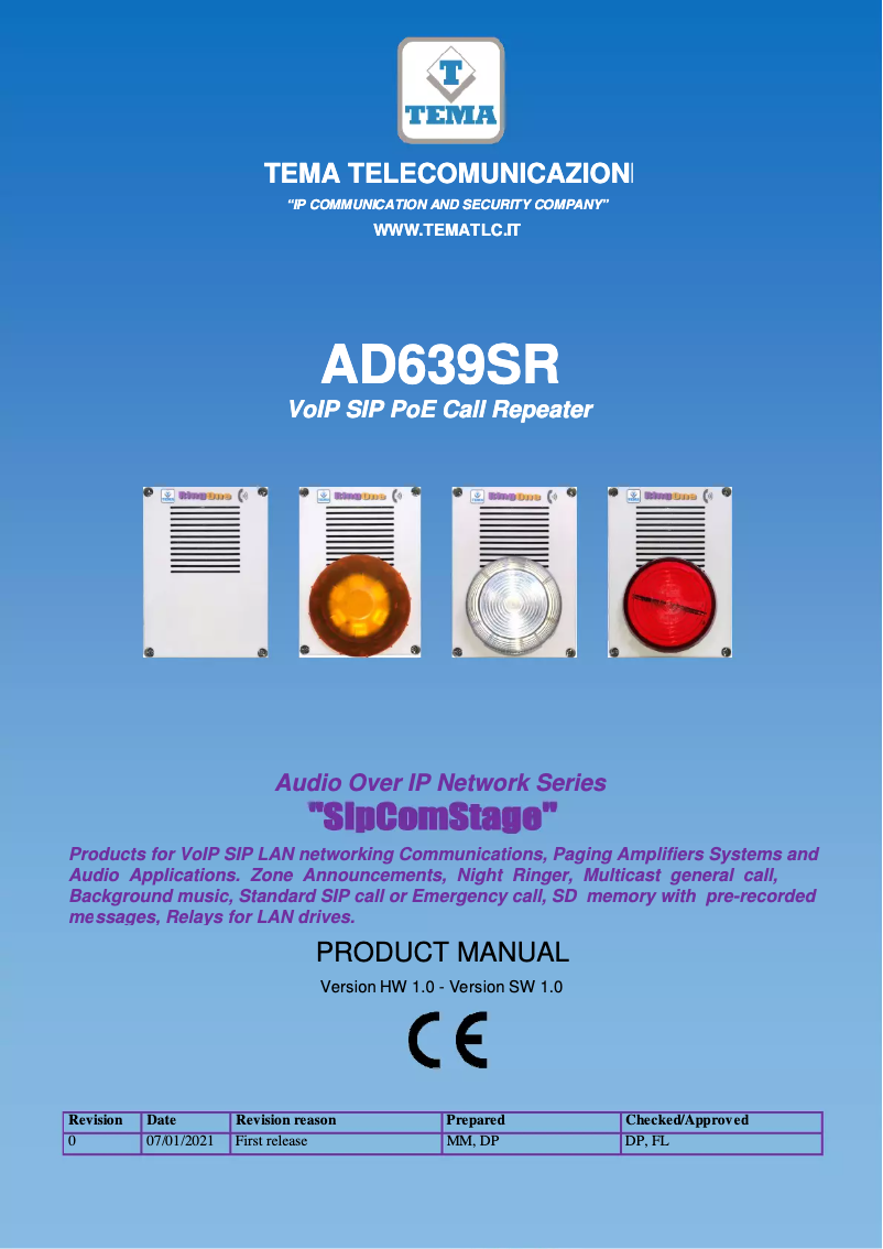 Page 1 de la notice Manuel utilisateur Tema AD639SR