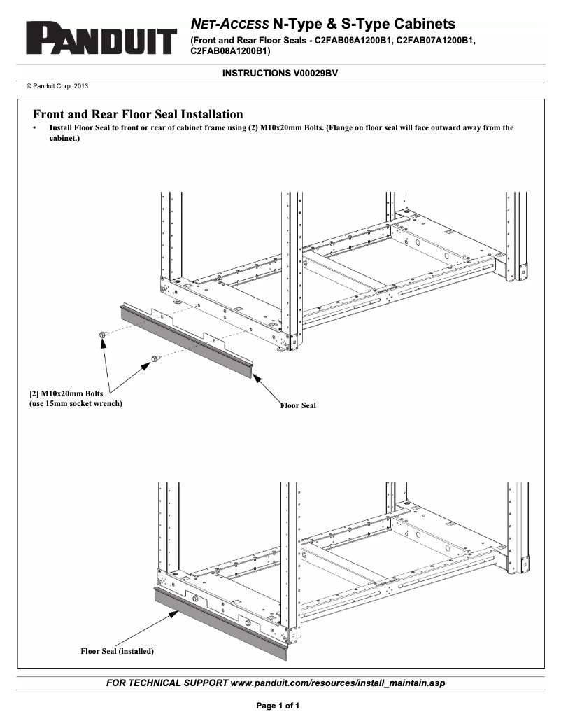 Página 1 del manual Manual de usuario Panduit S TYPE FLR SEAL FOR 600MM CAB BL