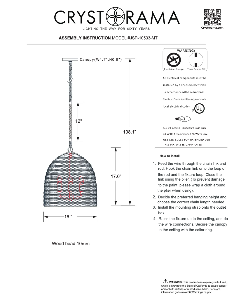 Page n°1 - Manuel utilisateur Crystorama Jasper JSP-10533-MT