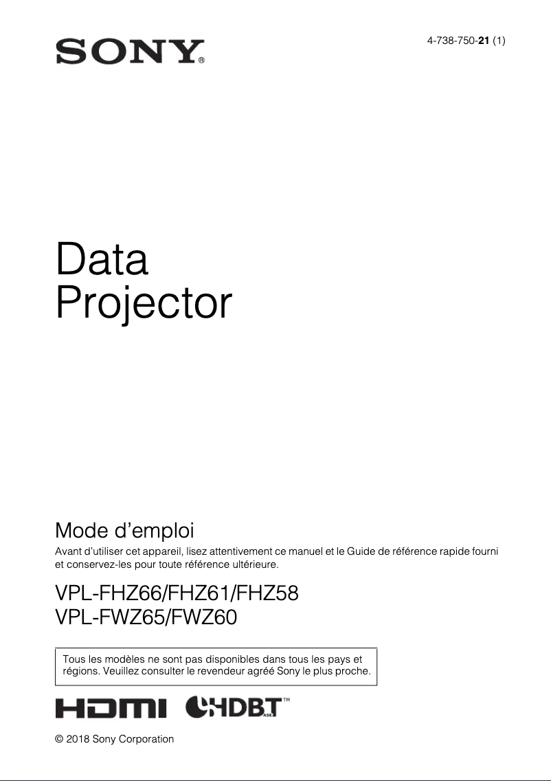 Page n°1 - Manuel utilisateur Sony VPL-FWZ65