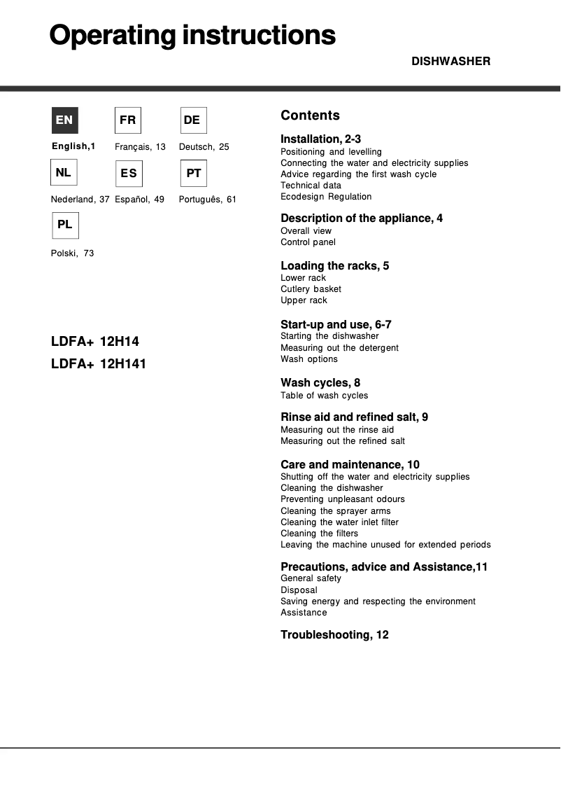 Image de la première page du manuel de l'appareil LDFA+ 12H141 X EU