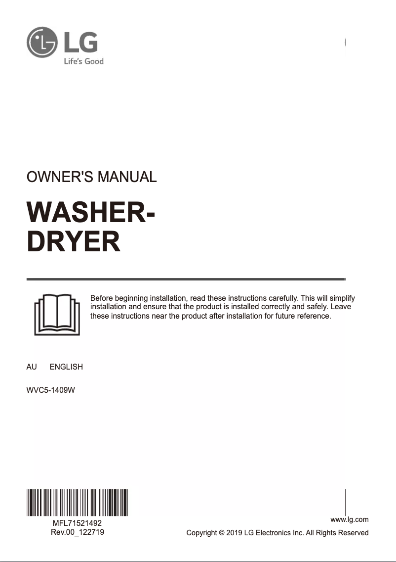 Page 1 de la notice Manuel utilisateur LG WVC5-1409W