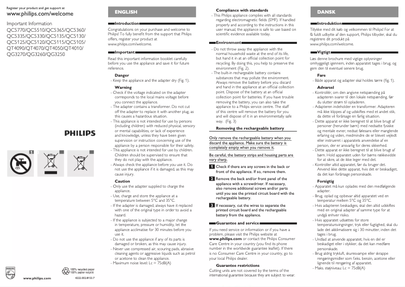 Image de la première page du manuel de l'appareil Series 9000 QC5770