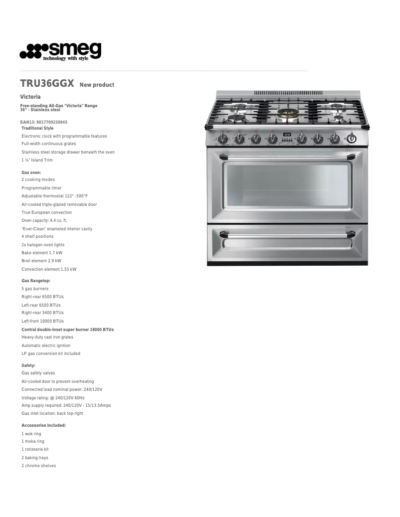 Page n°1 - Fiche technique Smeg TRU36GGX