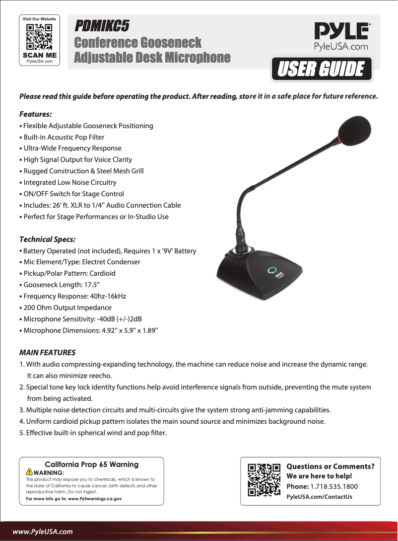 Page n°1 - Manuel utilisateur Pyle PDMIKC5