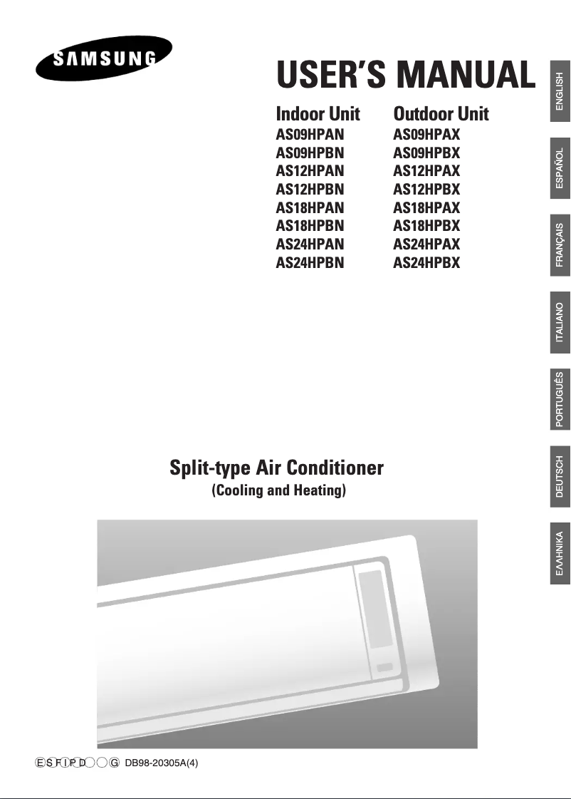 Page 1 de la notice Manuel utilisateur Samsung AS12HPBN/MOC