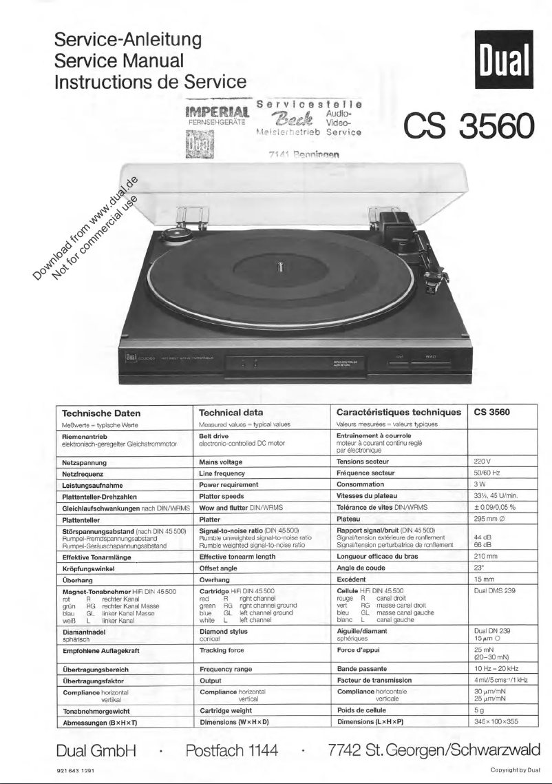 Page n°1 - Manuel utilisateur Dual CS 3560