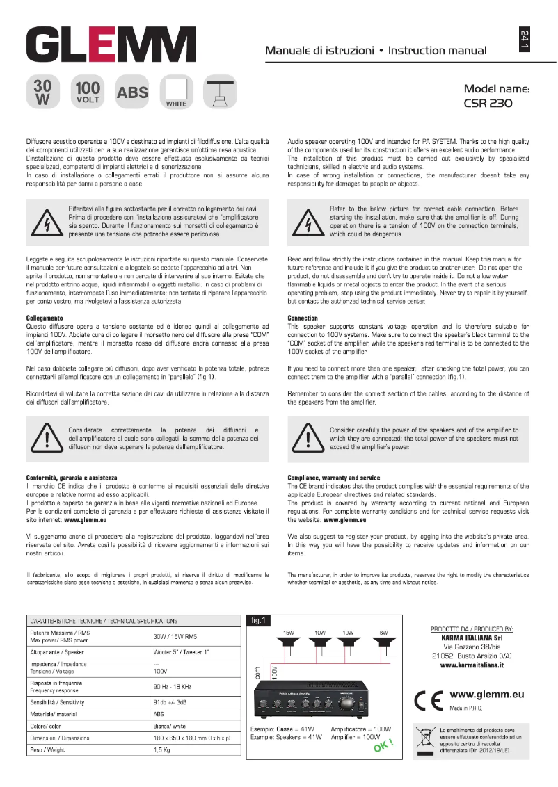 Page 1 de la notice Manuel utilisateur Glemm CSR 230