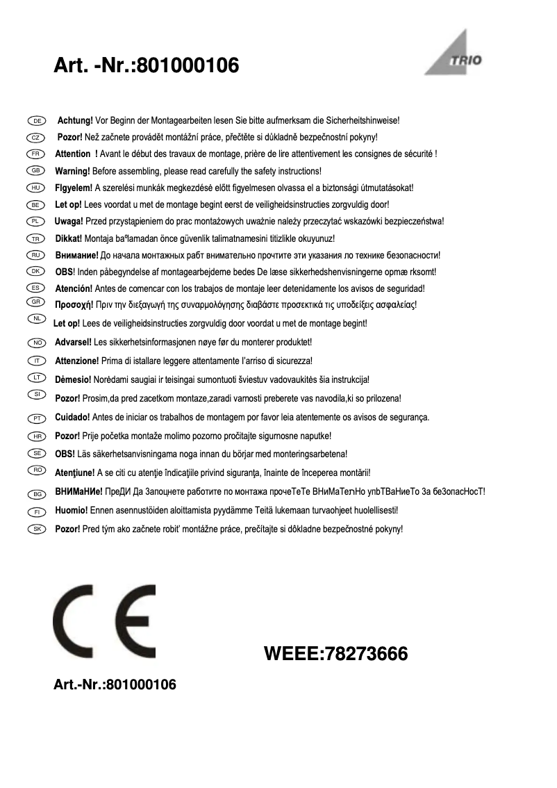 Page n°1 - Manuel utilisateur Trio Lighting 8010