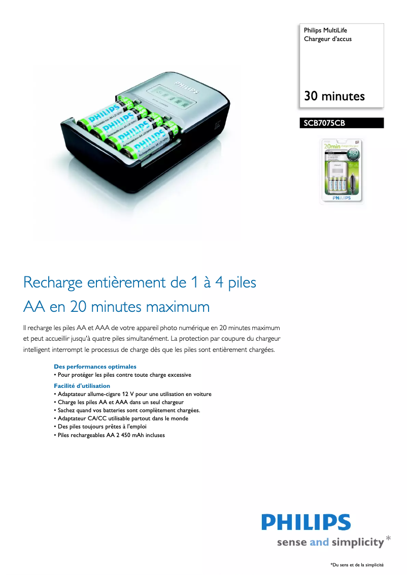 Page n°1 - Fiche technique Philips MultiLife SCB7075CB