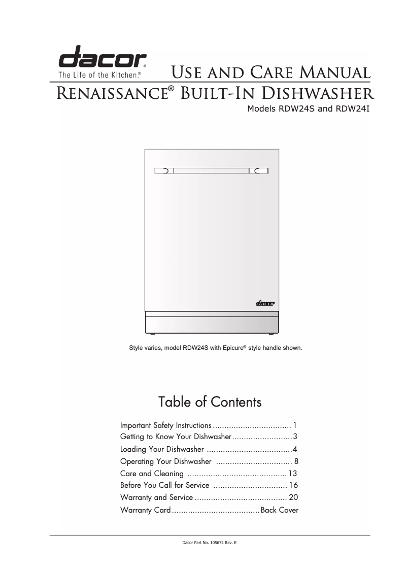 Page n°1 - Manuel utilisateur Dacor Renaissance RDW24S