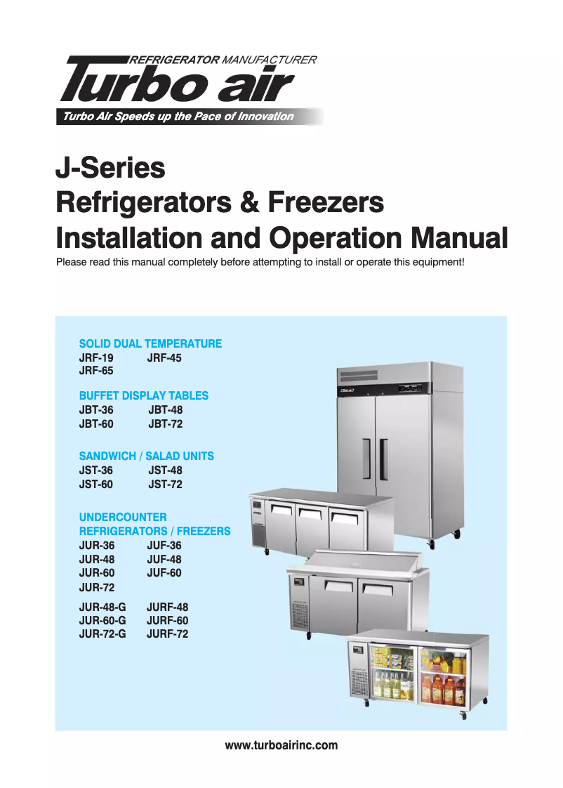 Page n°1 - Manuel d'utilisation et d'entretien Turbo air JBT-48