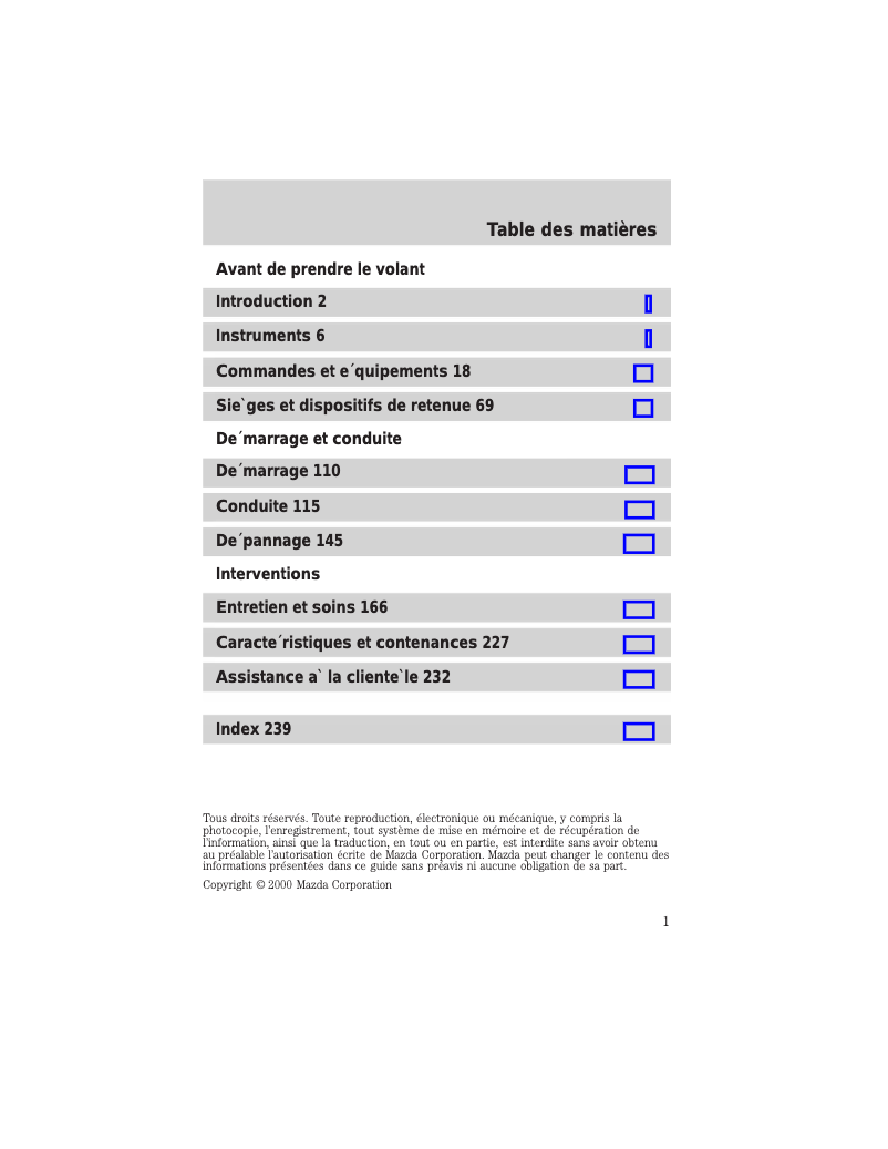 Page 1 de la notice Manuel utilisateur Mazda Tribute (2001)