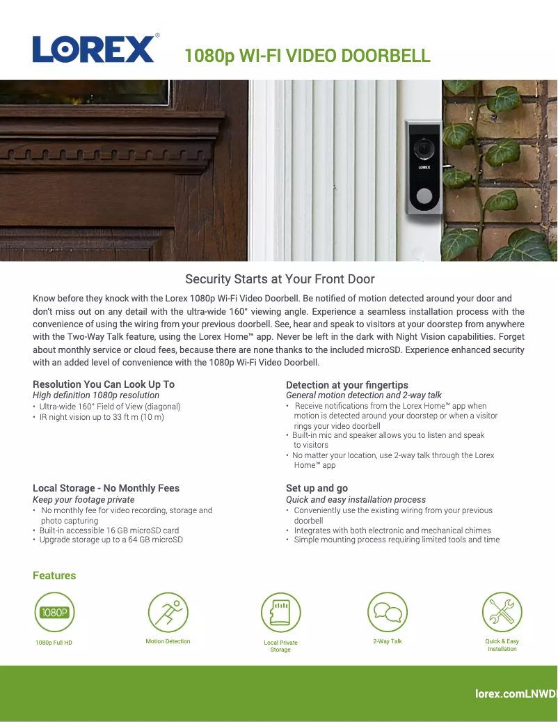 Página 1 del manual Ficha técnica Lorex LNWDB1-EG