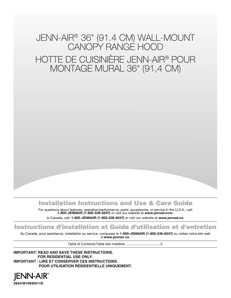 Page n°1 - Guide d'installation JennAir JXW8936DS