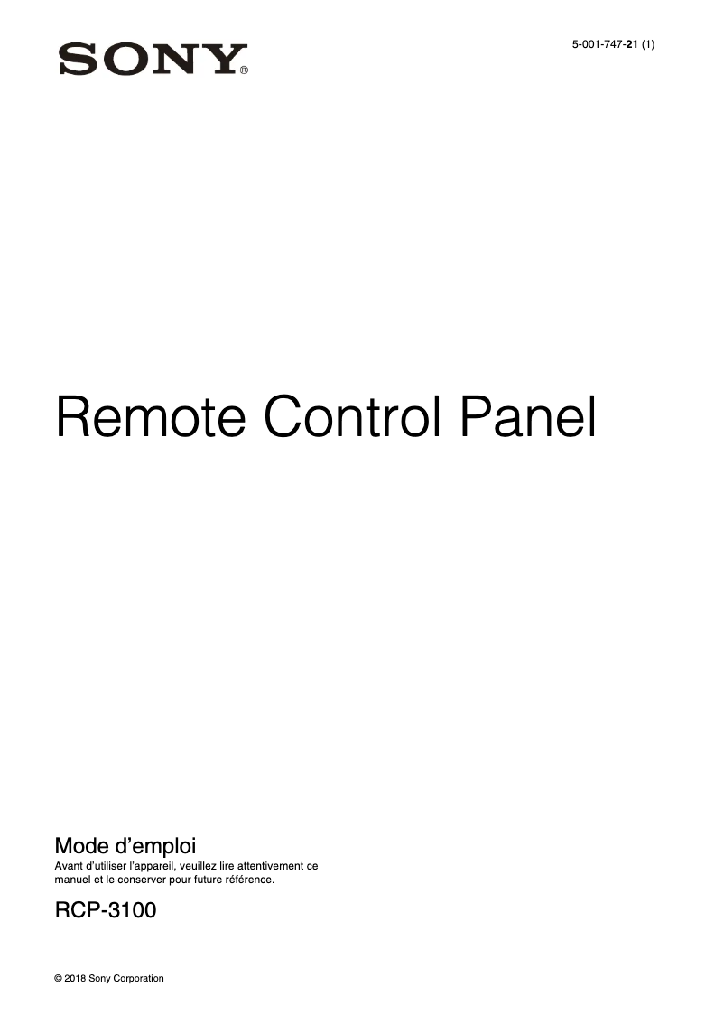 Image de la première page du manuel de l'appareil RCP-3100